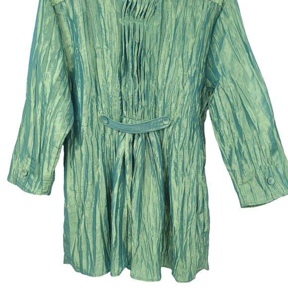 Noelle Crinkle Pleat Tunic Top Jacket Iridescent Green Size 16/18 Button Front - Picture 7 of 13